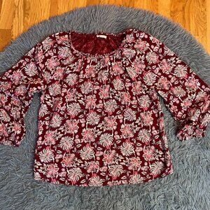 Avenue Boho Burgundy Floral Blouse Size 2X